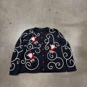 Cinnamon & Cinder Black Santa Christmas Cardigan Sweater Women Large